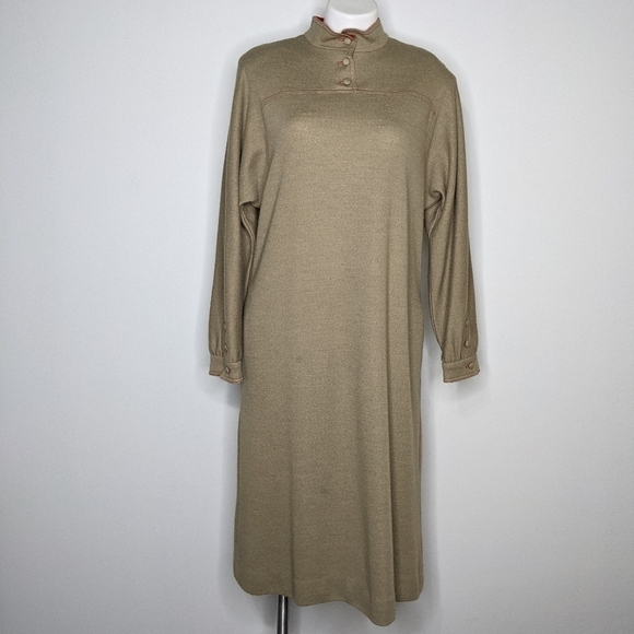 ✨3/$15 Vintage Umba for Parnes Feinstein tan dress 14 - Picture 1 of 7